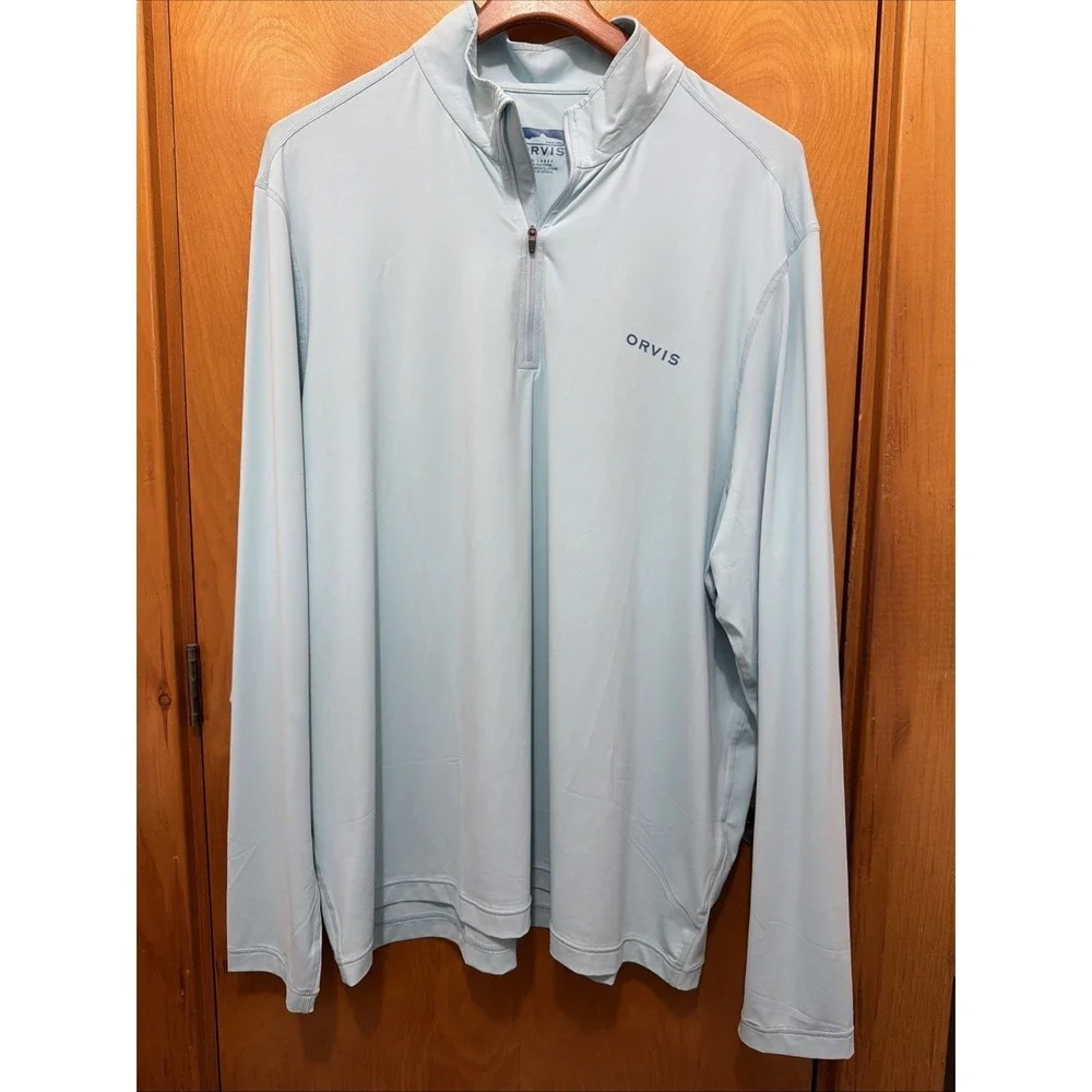 ORVIS Men's XXL light Blue 1/4 Zip Pullover Lightweight Long Sleeve Performance